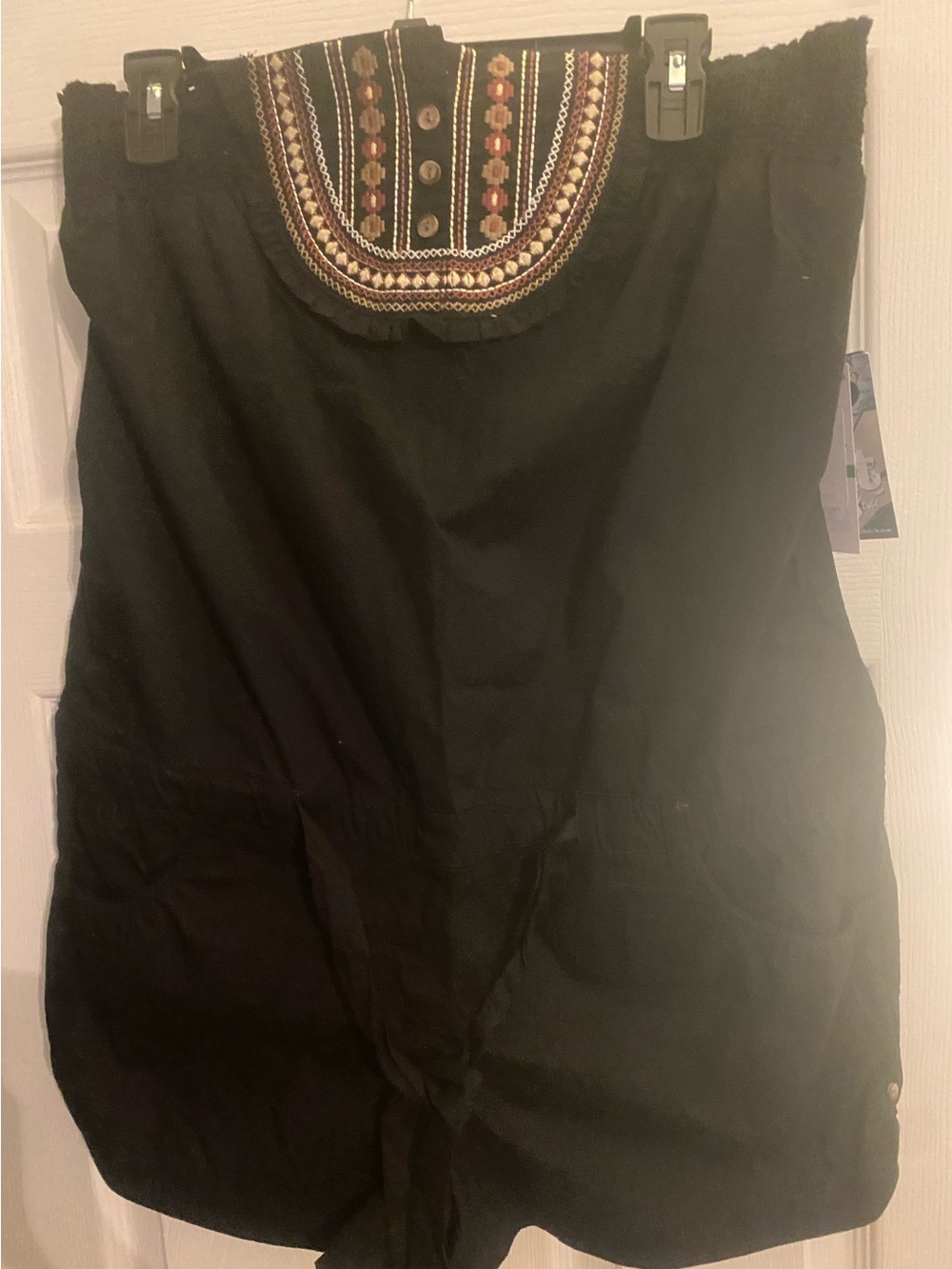 Jolt Black Strapless Romper with Embroidered Yoke